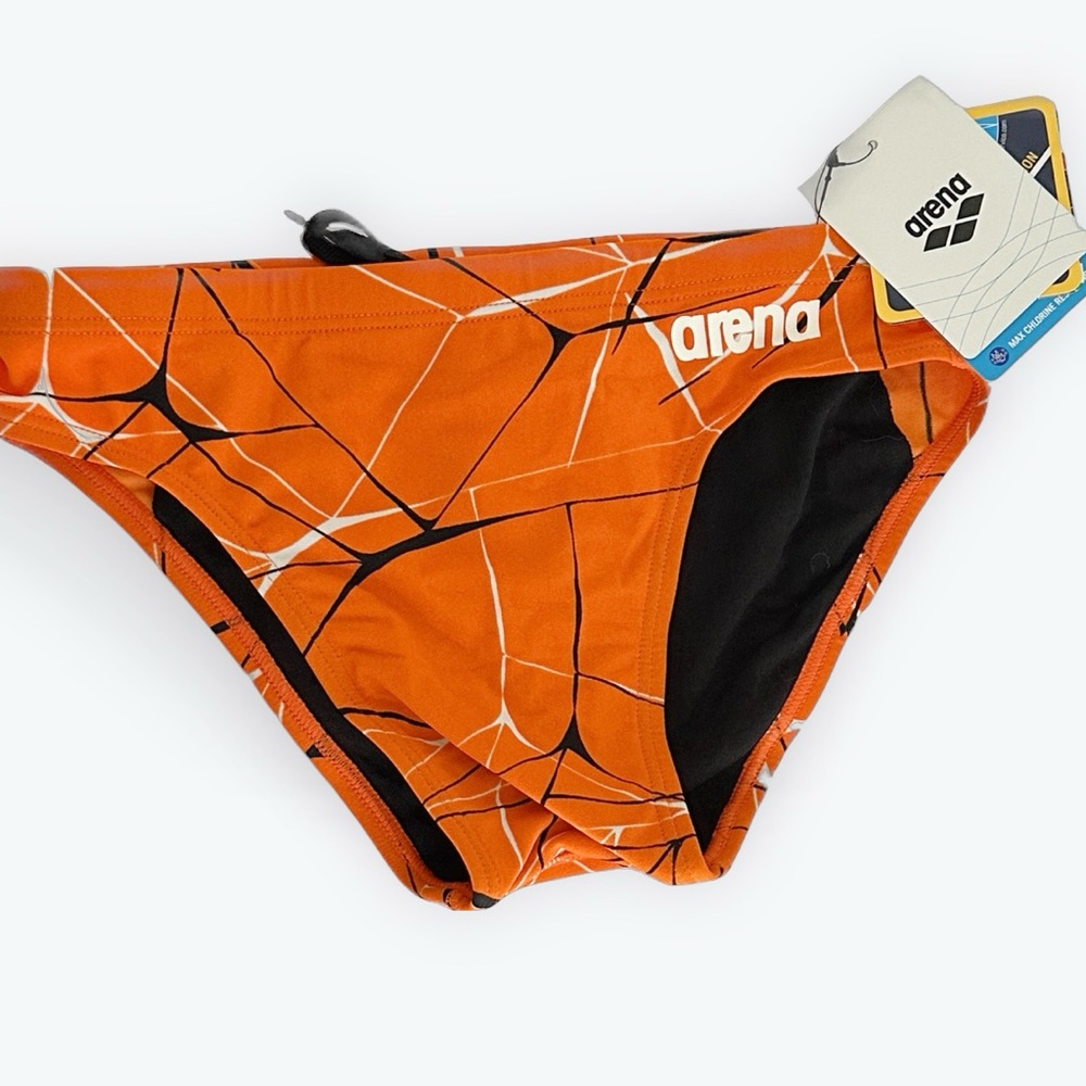 Arena Men's Geometric Orange Swim Briefs, Size 28 NWT